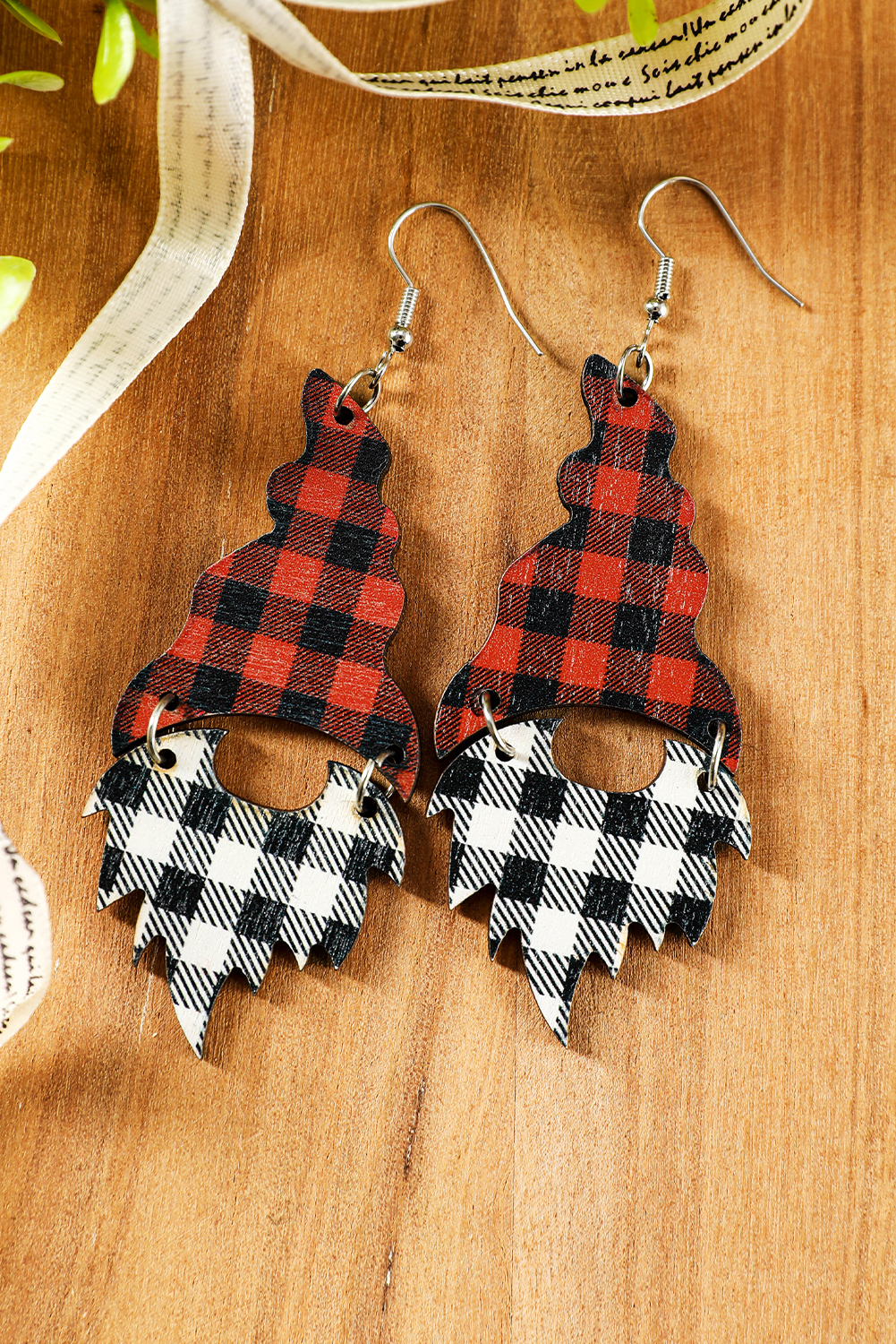 Fiery Red Plaid Print Christmas Dangle Earrings - loveforevers
