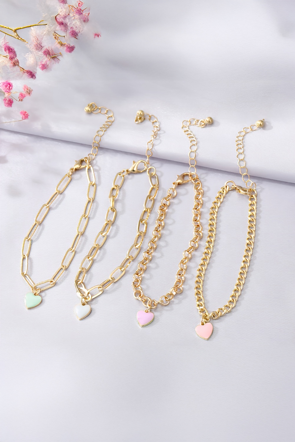 Gold Heart Charm Multi Layer Adjustable Chain Bracelet - loveforevers
