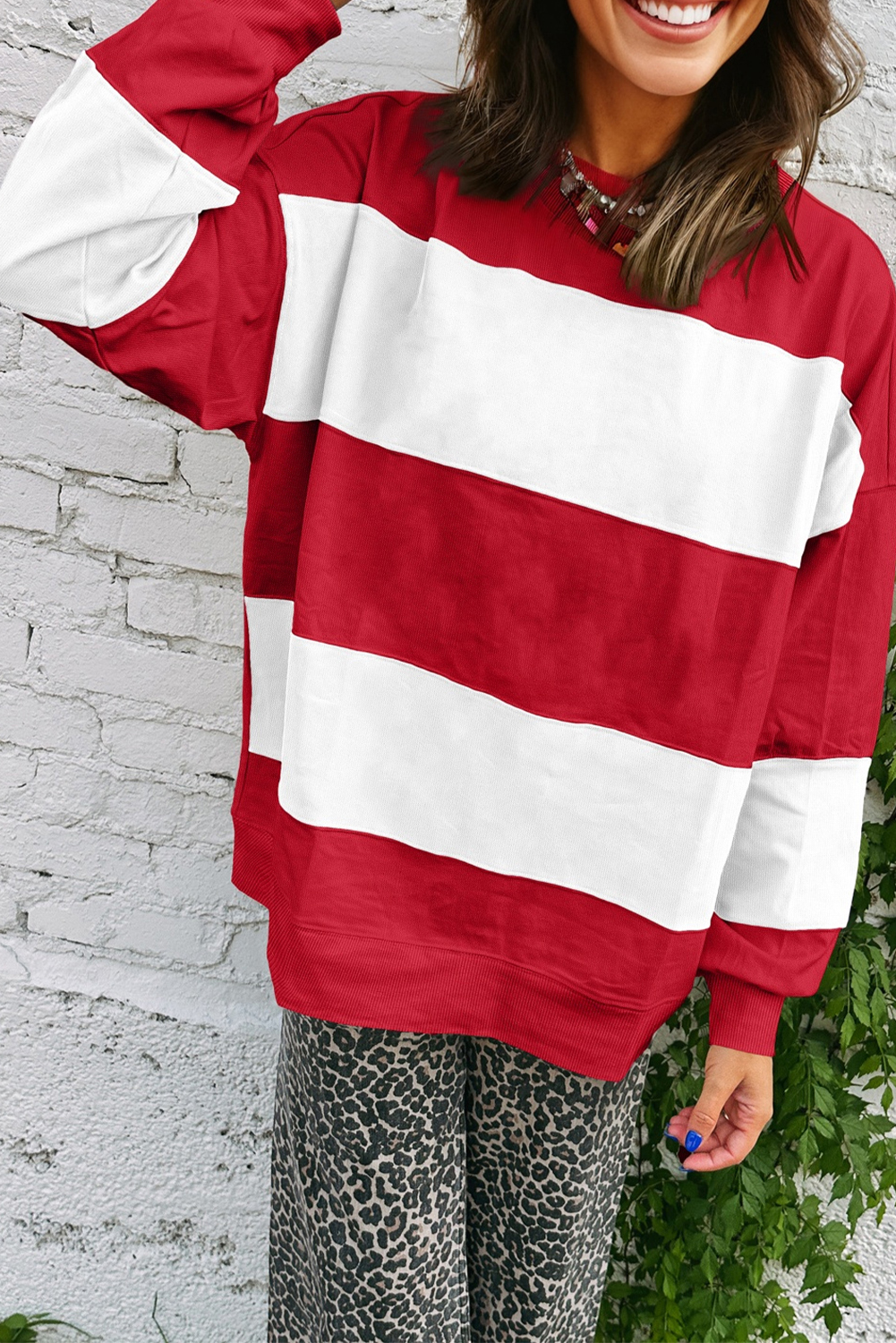 Fiery Red Colorblock Drop Shoulder Baggy Sweatshirt - loveforevers