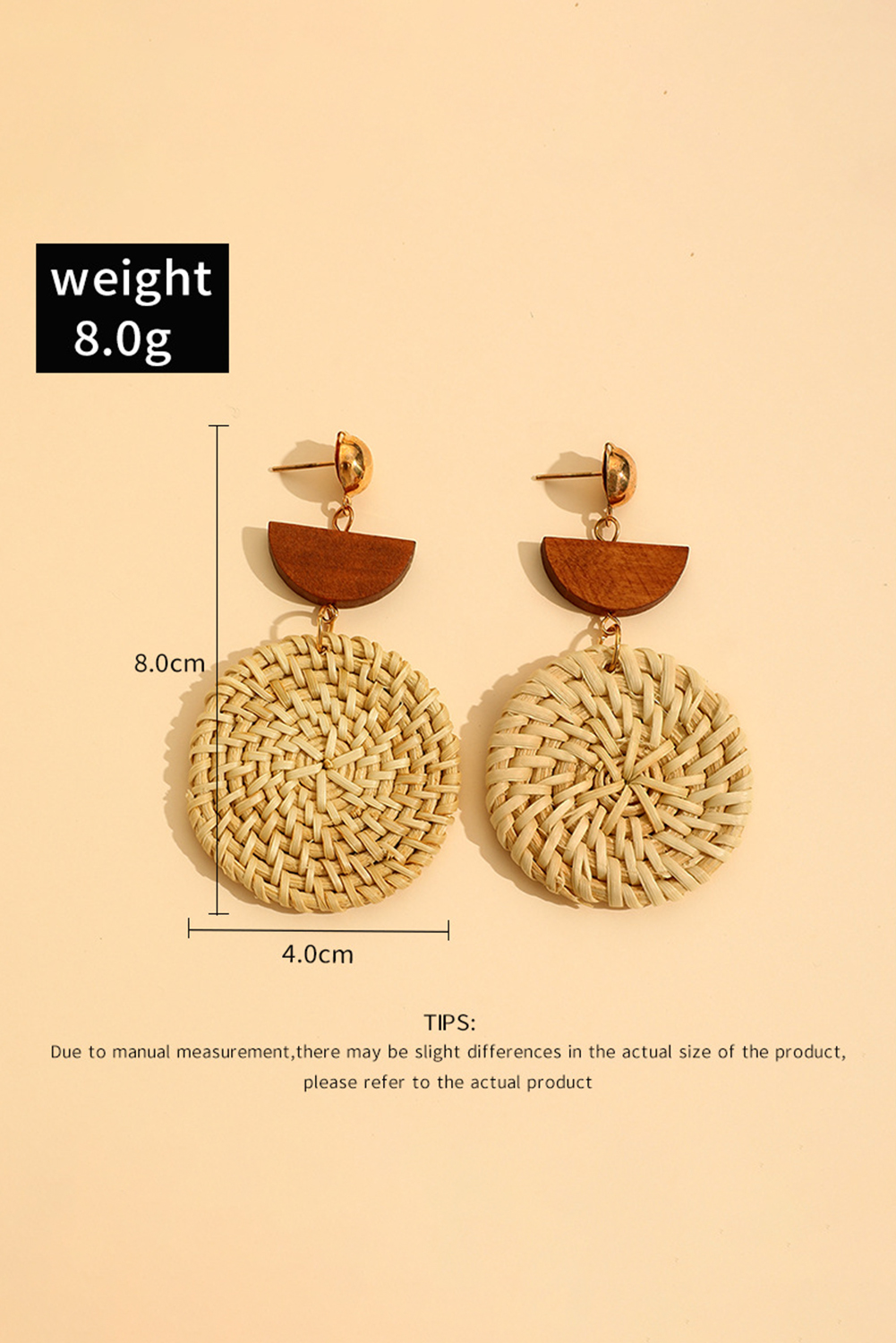 Beige Wooden Woven Disc Dangle Earrings - loveforevers