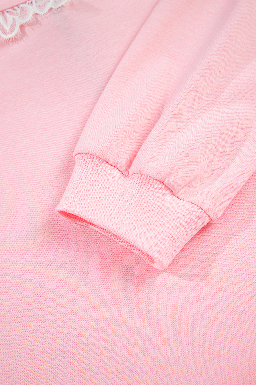 Pink Peter Pan Lace Embellished Neck Collision Sweatshirt and Skirt Two Piece Set - loveforevers
