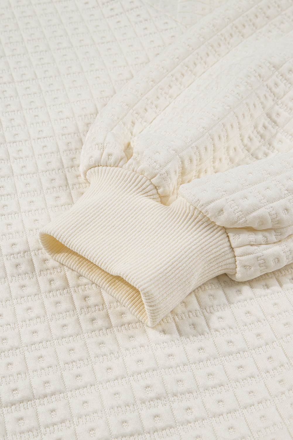 Beige Pineapple Textured Half Button Collared Sweatshirt - loveforevers