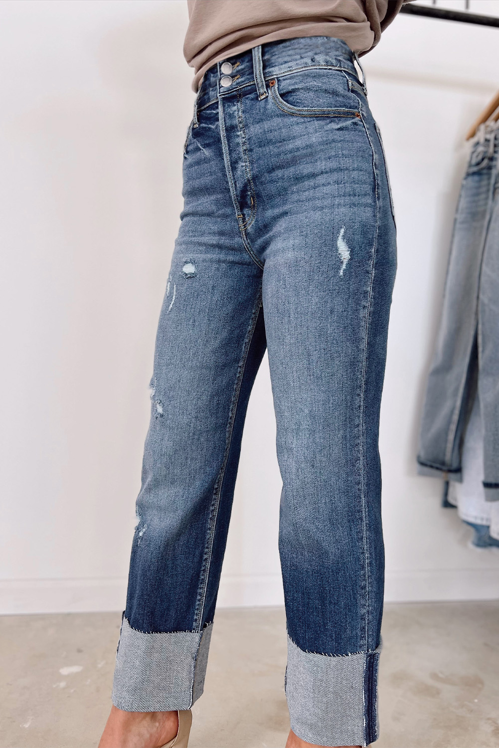 High Waist Distressed Straight Leg Jeans - loveforevers