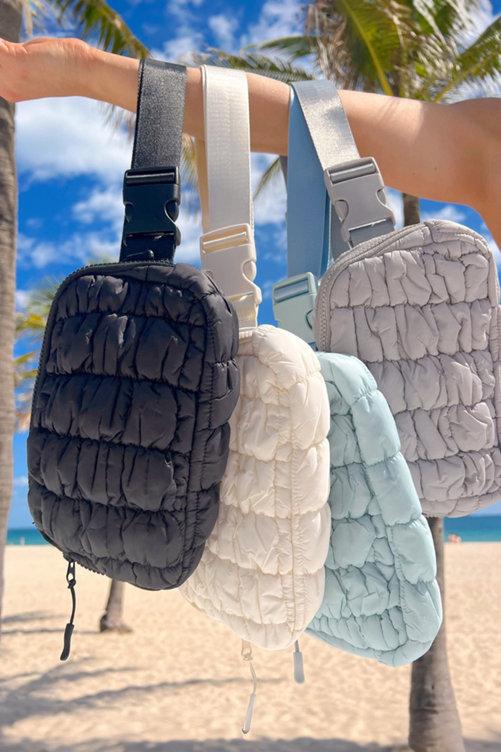 White Quilted Puffer Belt Bag Fanny Pack - loveforevers