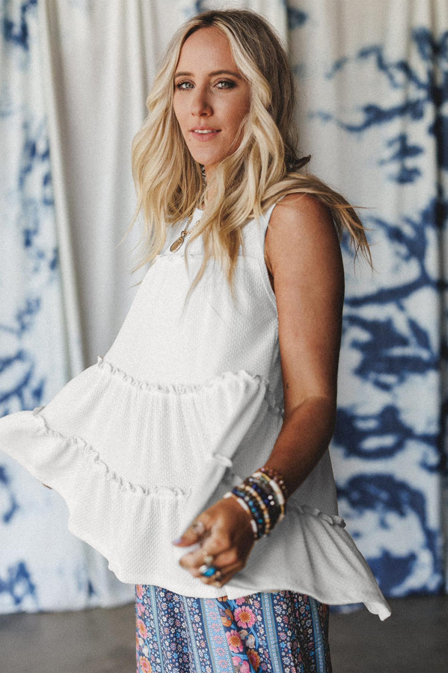 White Tiered Frill Trim A-line Tank Top - loveforevers