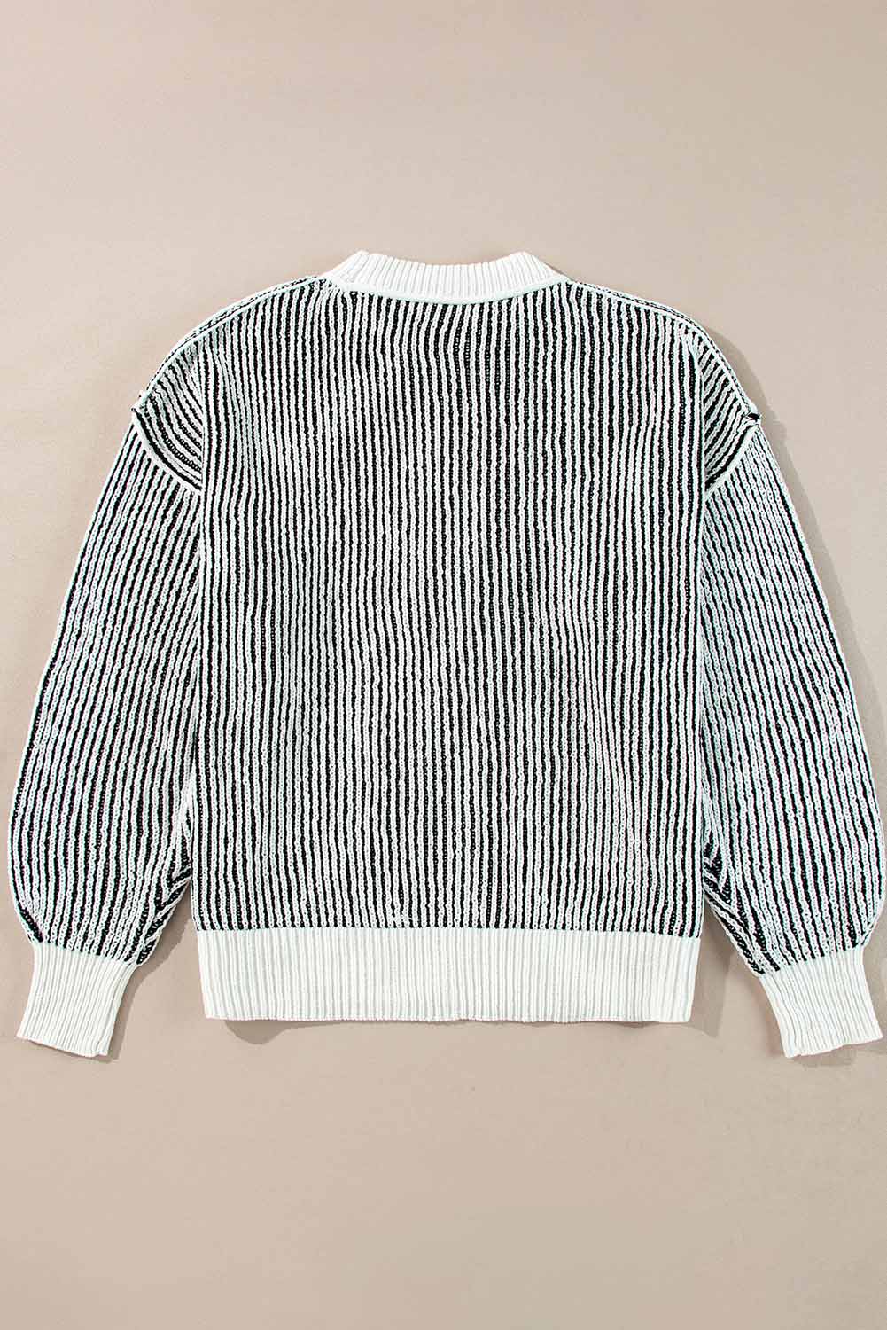 Bright Pink Striped Textured Knit Contrast Edge Loose Sweater - loveforevers