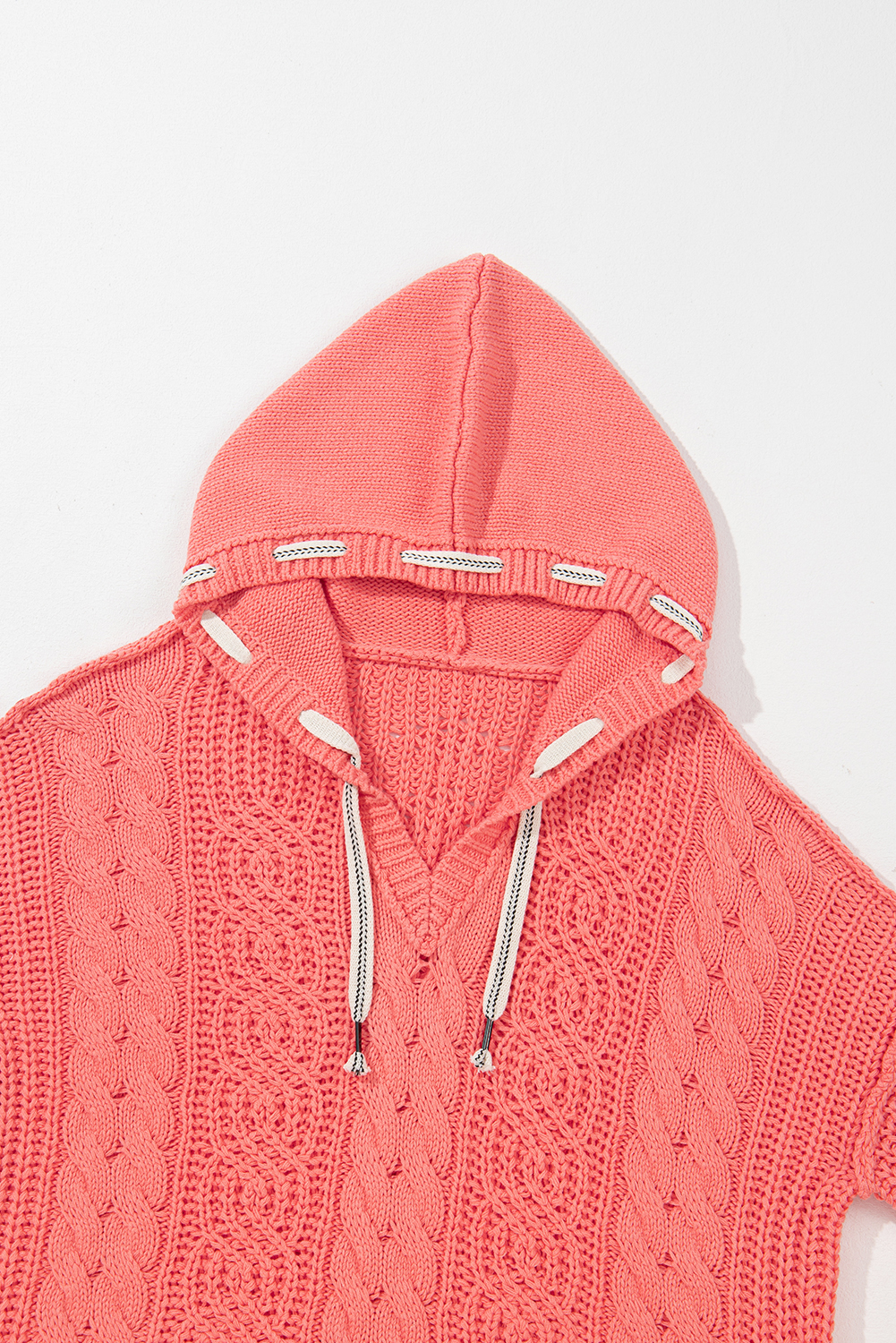 Gold Flame Cable Knit V Neck Contrast Drawstring Hooded Sweater - loveforevers