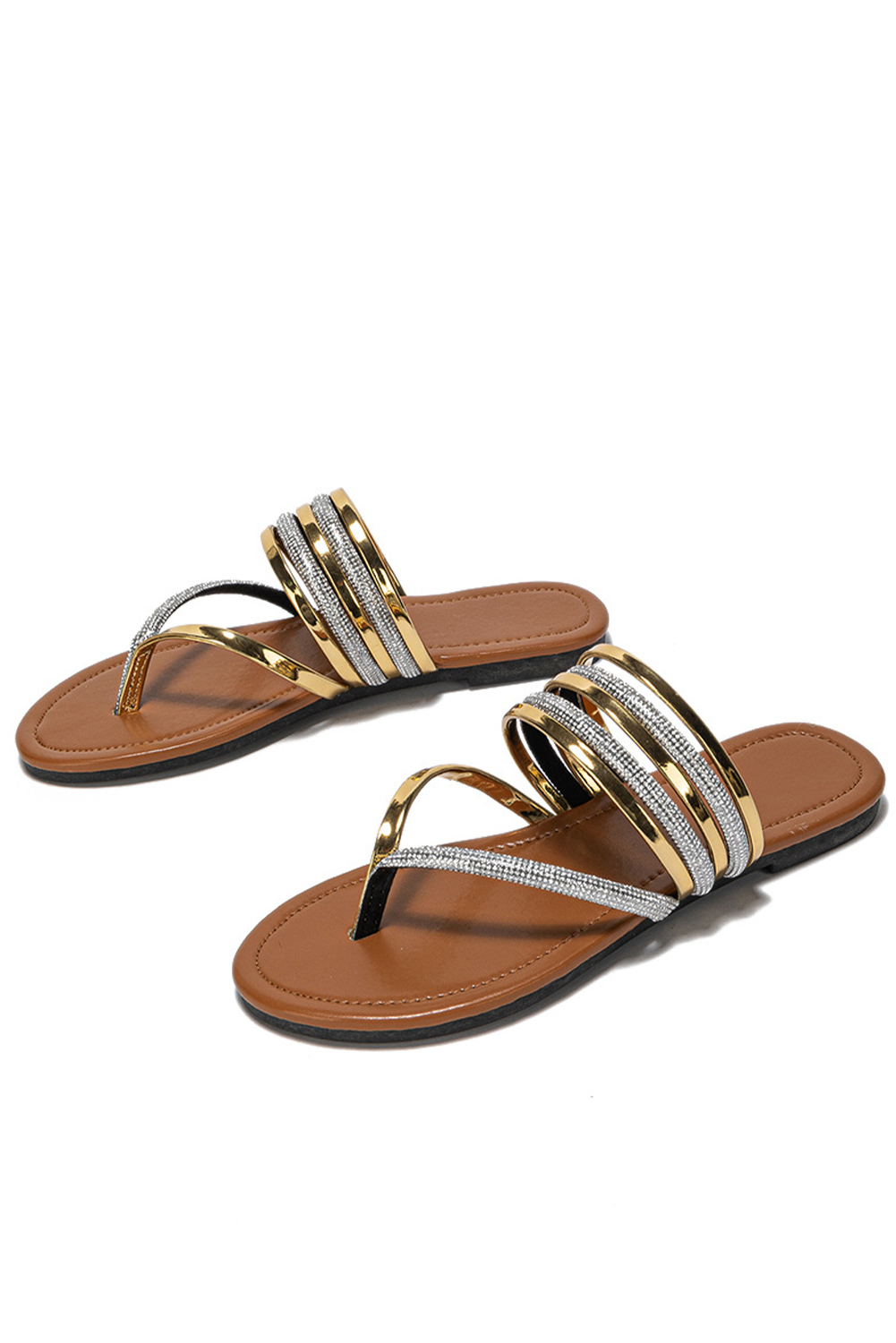 Gold Clip Toe Pointed Toe Strappy Flat Slippers - loveforevers
