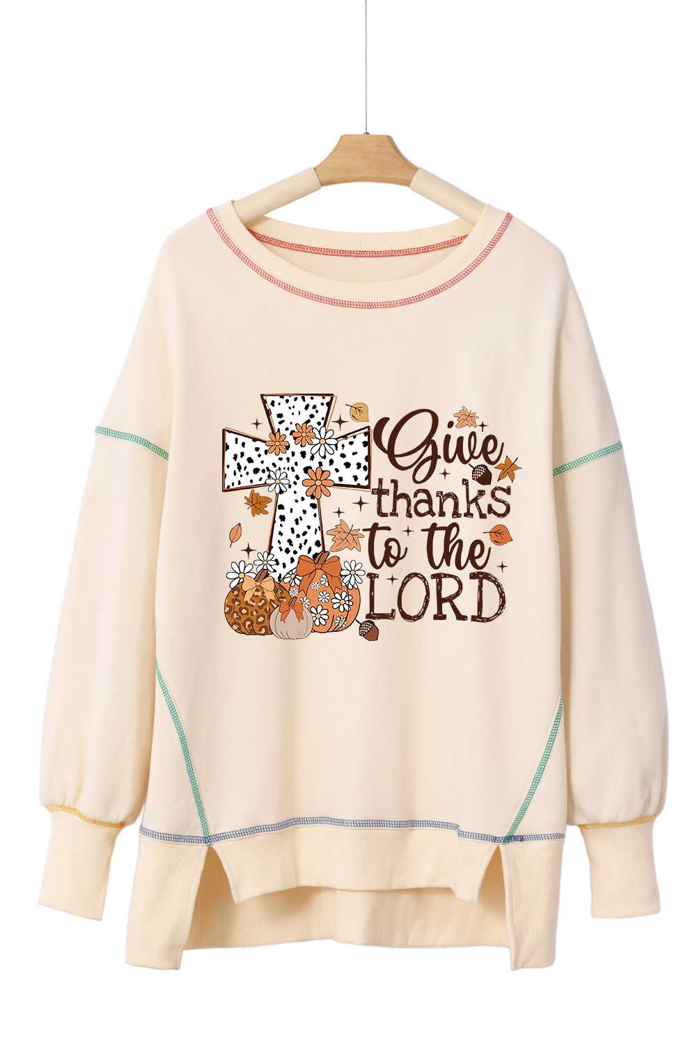 Contrast Stitching Split Baggy Sweatshirt - loveforevers