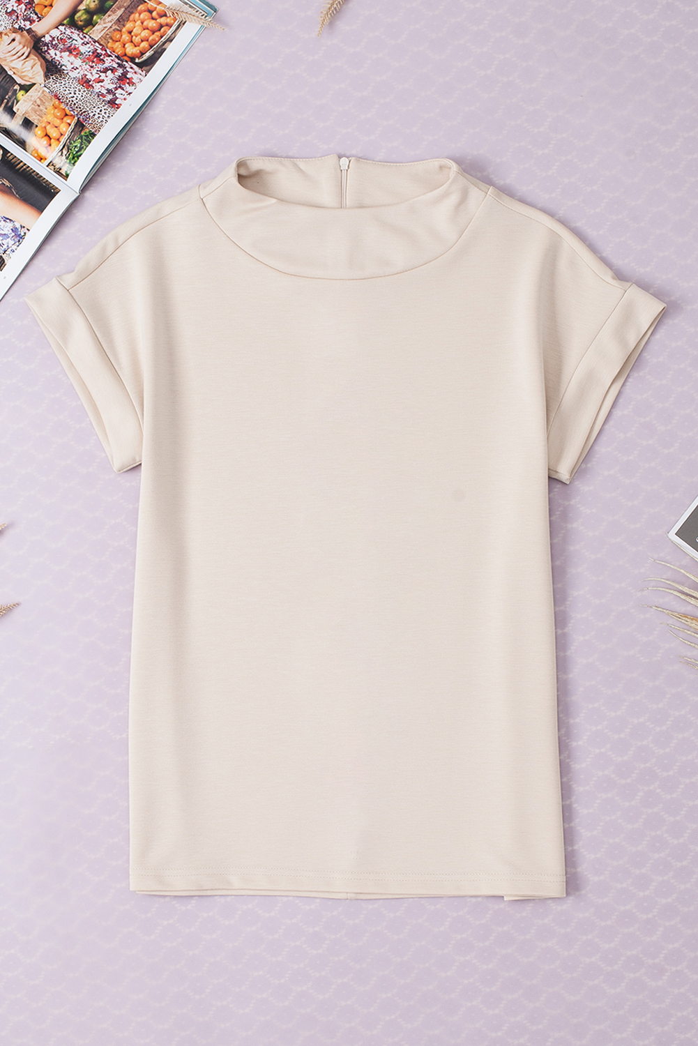Oatmeal Plain Crew Neck Loose Fit Casual Top - loveforevers