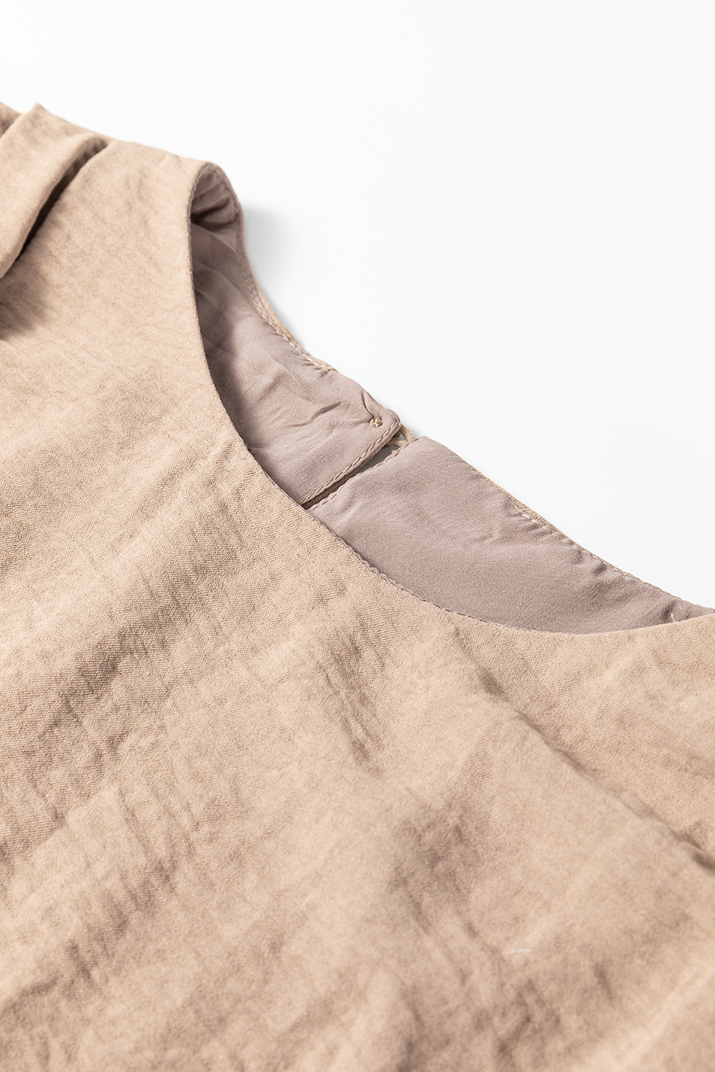 Pale Khaki Solid Color Keyhole Puffy Tank Drawstring Loose Pants 2pcs Outfit - loveforevers
