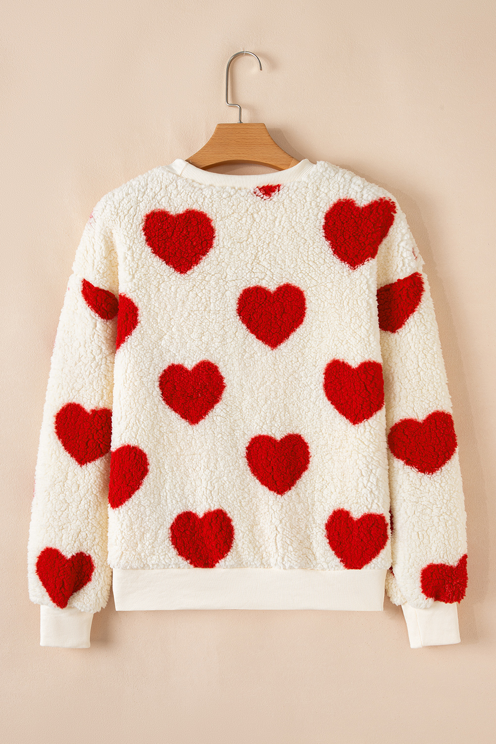 Fiery Red Heart Shape Drop Shoulder Crewneck Plush Sweatshirt - loveforevers