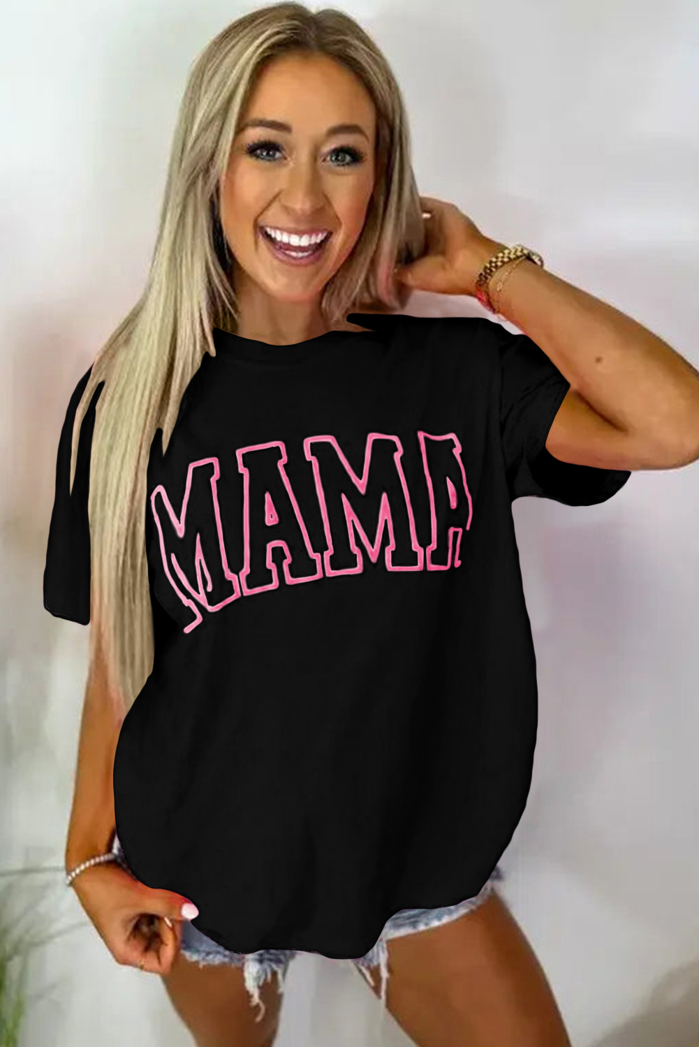 Black MAMA Letter Graphic Neon T Shirt - loveforevers