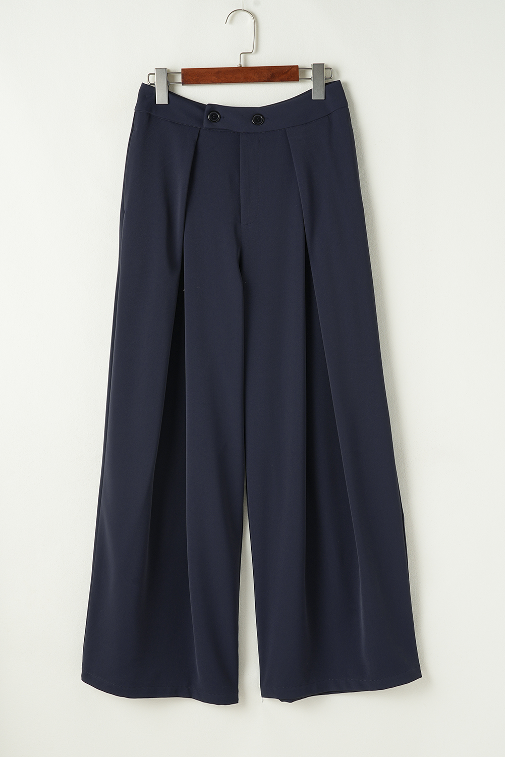 Dirty blue Dual Buttoned High Waist Pleated Wide Leg Pants - loveforevers