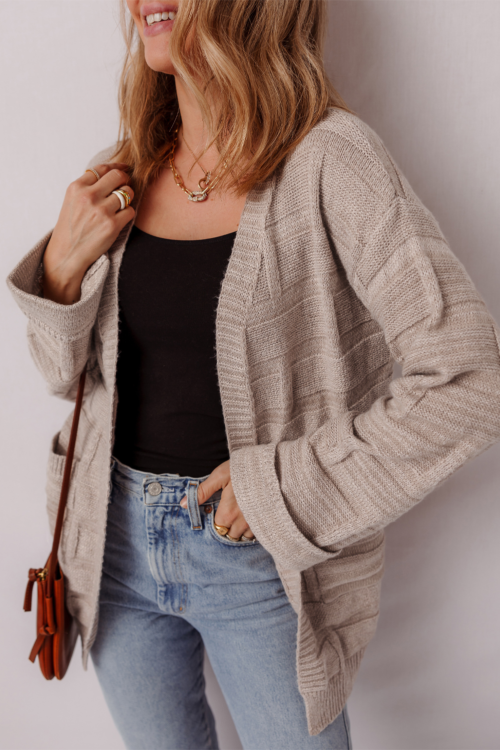 Delicacy Textured Knit Open Front Chic Cardigan with Pockets - loveforevers