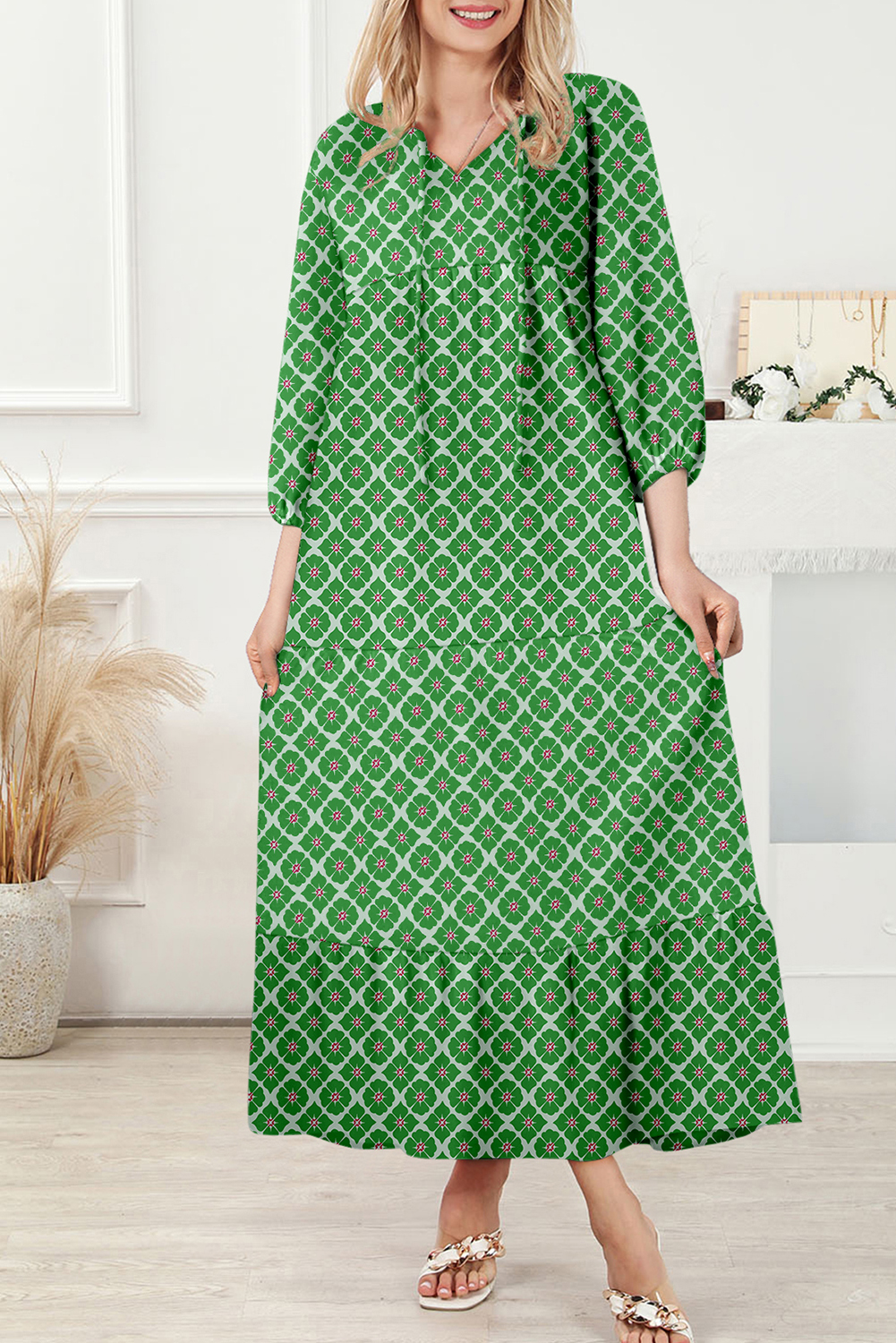Sky Blue Boho Printed Half Sleeve Maxi Dress - loveforevers