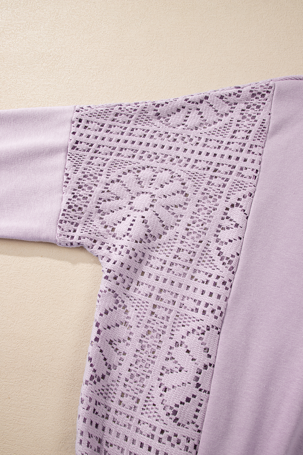 Parchment Knit Crochet Exposed Seam Ribbed Trim Sweatshirt - loveforevers