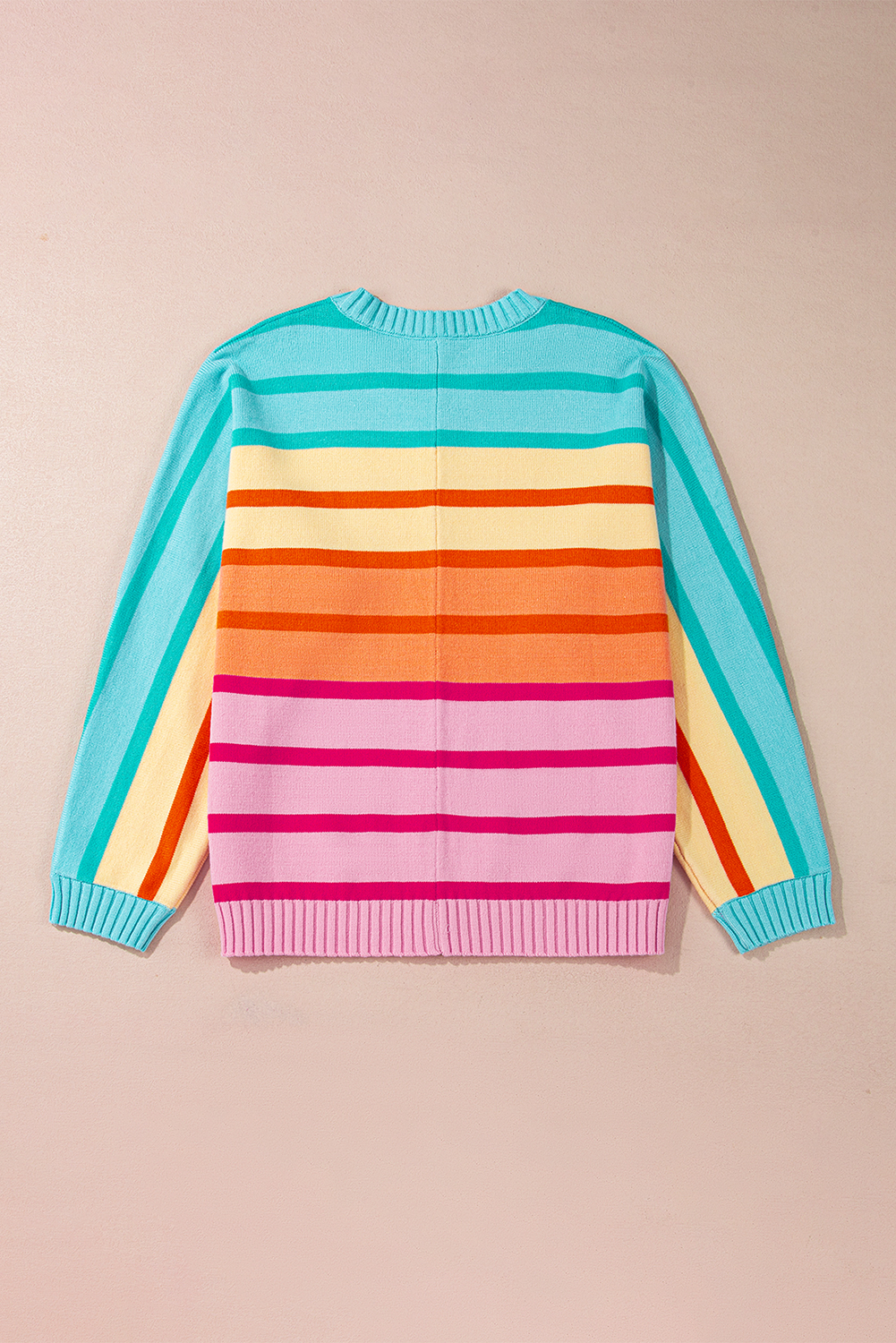 Yellow Stripe Gradient Striped Ribbed Edge Loose Sweater - loveforevers