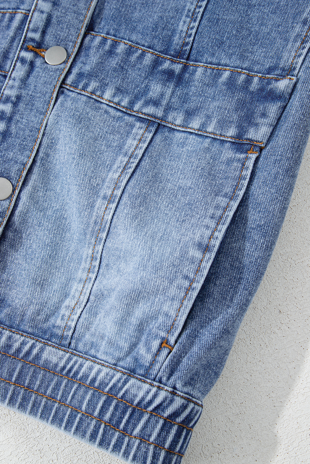 Ashleigh Blue Acid Wash Elastic Hem Button Up Denim Vest - loveforevers