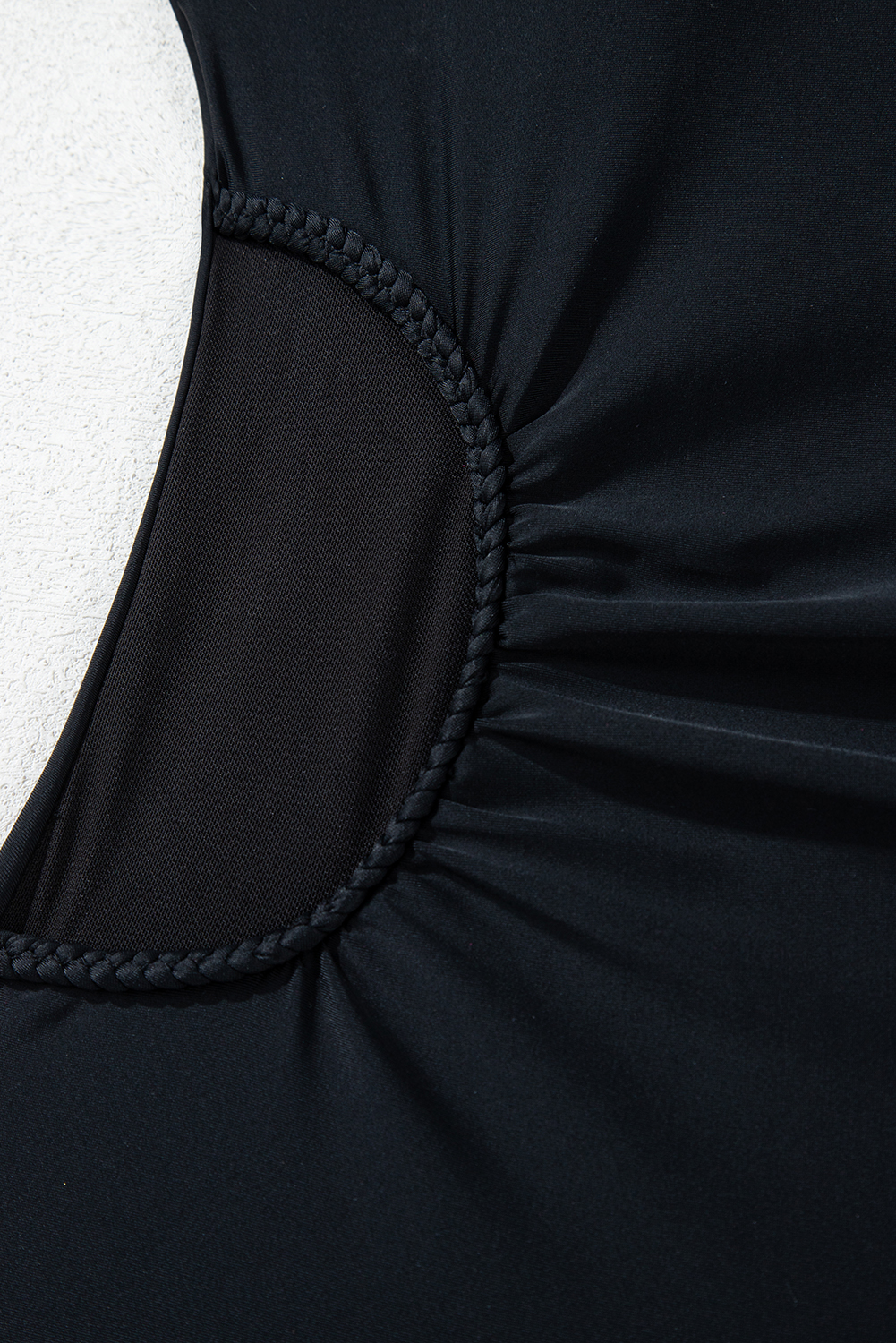 Black Asymmetric Ruffle Shoulder Pleated One Piece Swimsuit - loveforevers