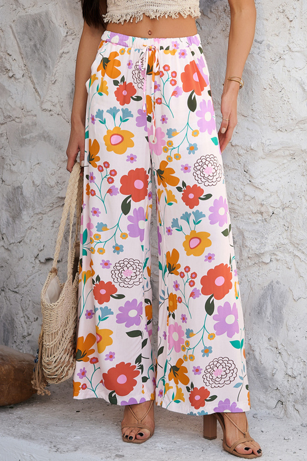 Pink Boho Print Wide Leg High Waist Casual Pants - loveforevers
