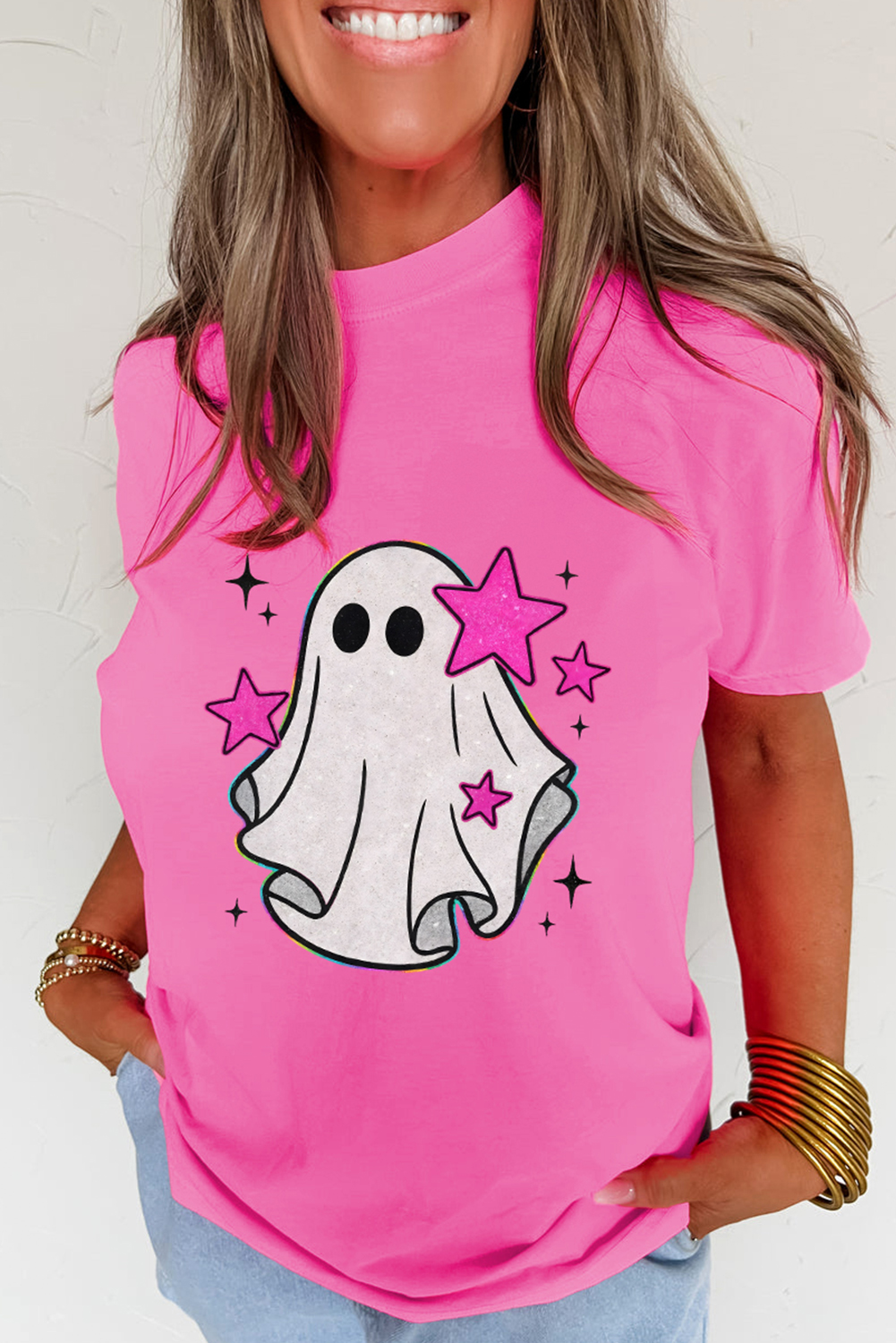 Sachet Pink Glitter Ghost Graphic Halloween T Shirt - loveforevers