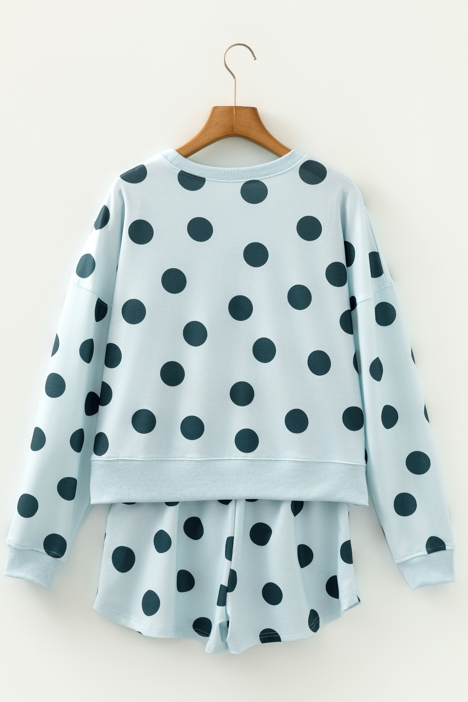 Beige Polka Dot Print Drop Shoulder Pullover Drawstring Jogger Pant Set - loveforevers