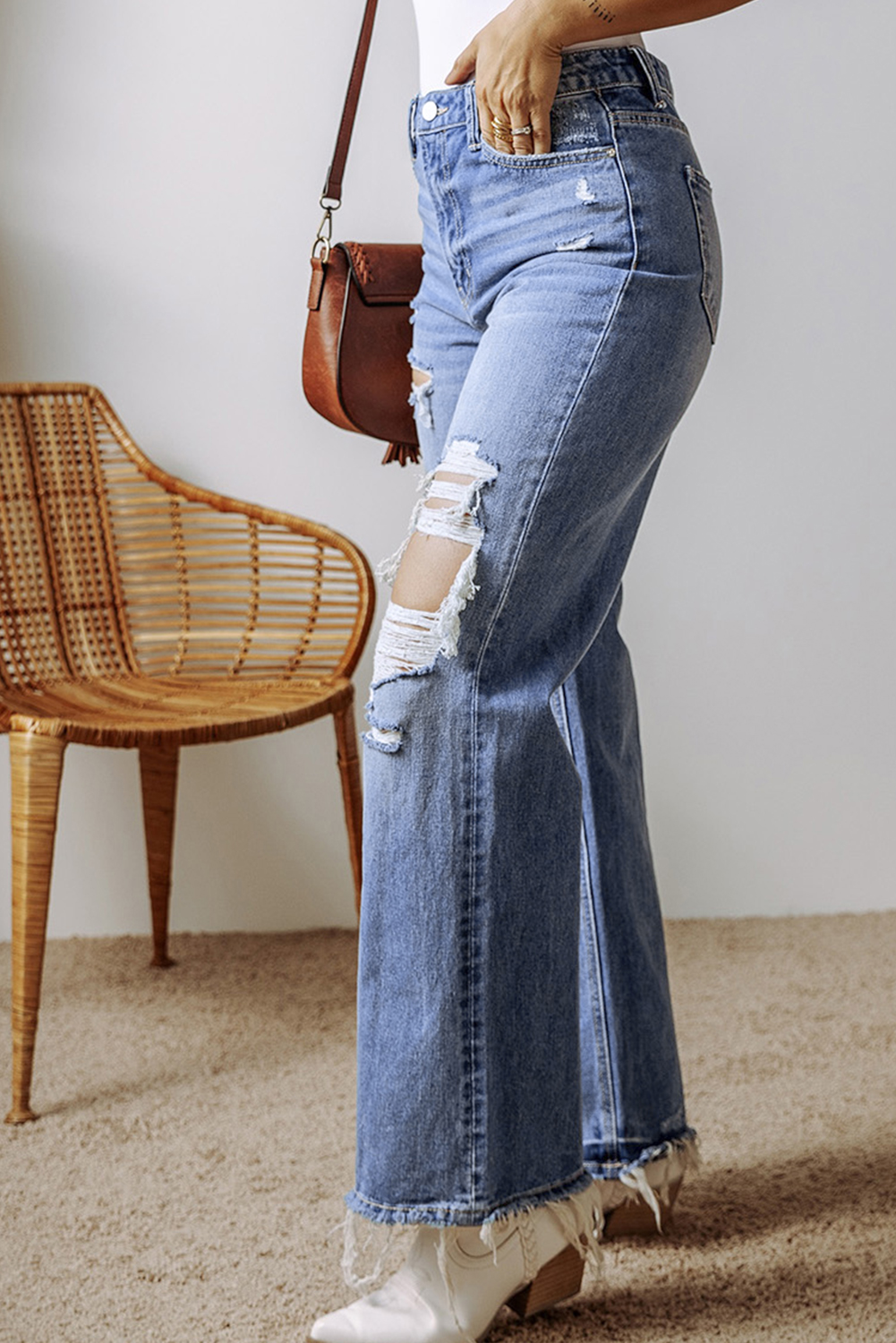 Ashleigh Blue Distressed Raw Hem Straight Leg High Waist Jeans - loveforevers