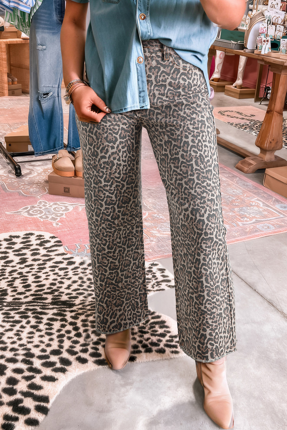Dusk Blue Loose Straight Leg Cropped High Waist Jeans - loveforevers