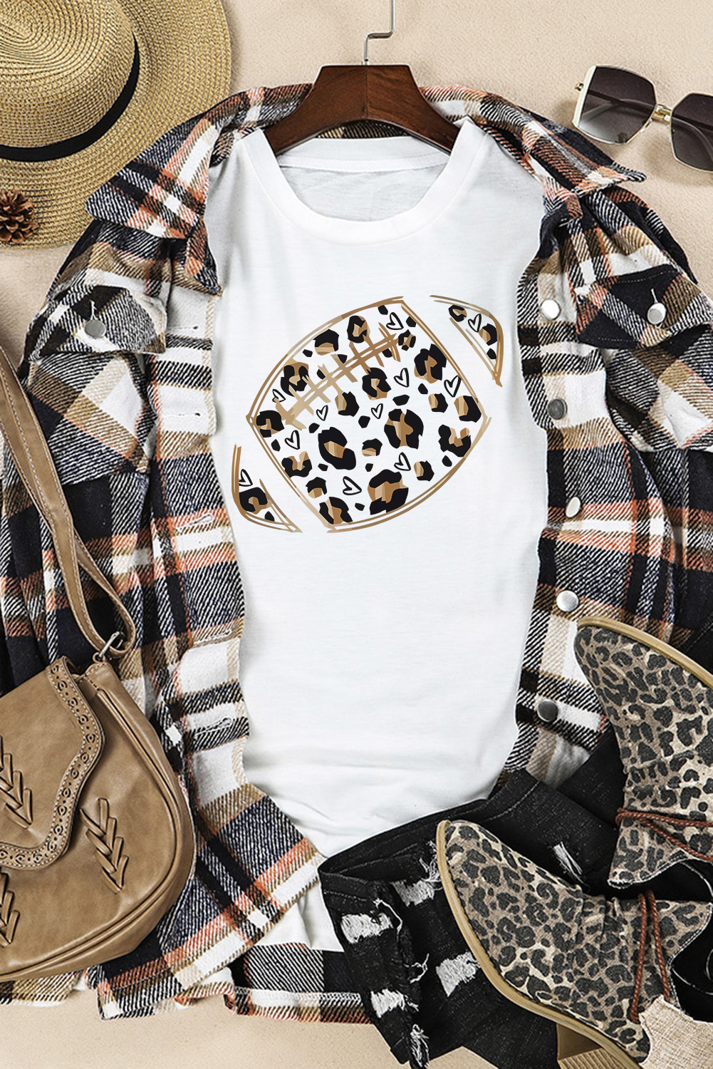 Khaki Game Day Rugby Football Season Leopard Lightning T Shirt - loveforevers