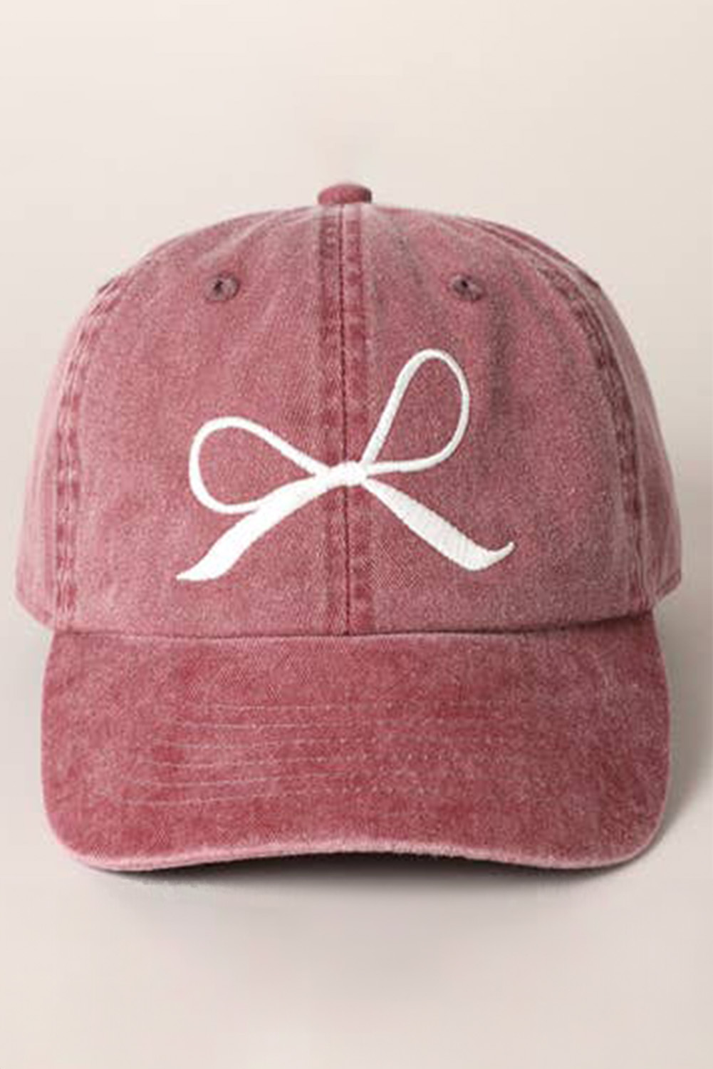 Rose Pink Embroidered Bow Knot Denim Baseball Cap - loveforevers