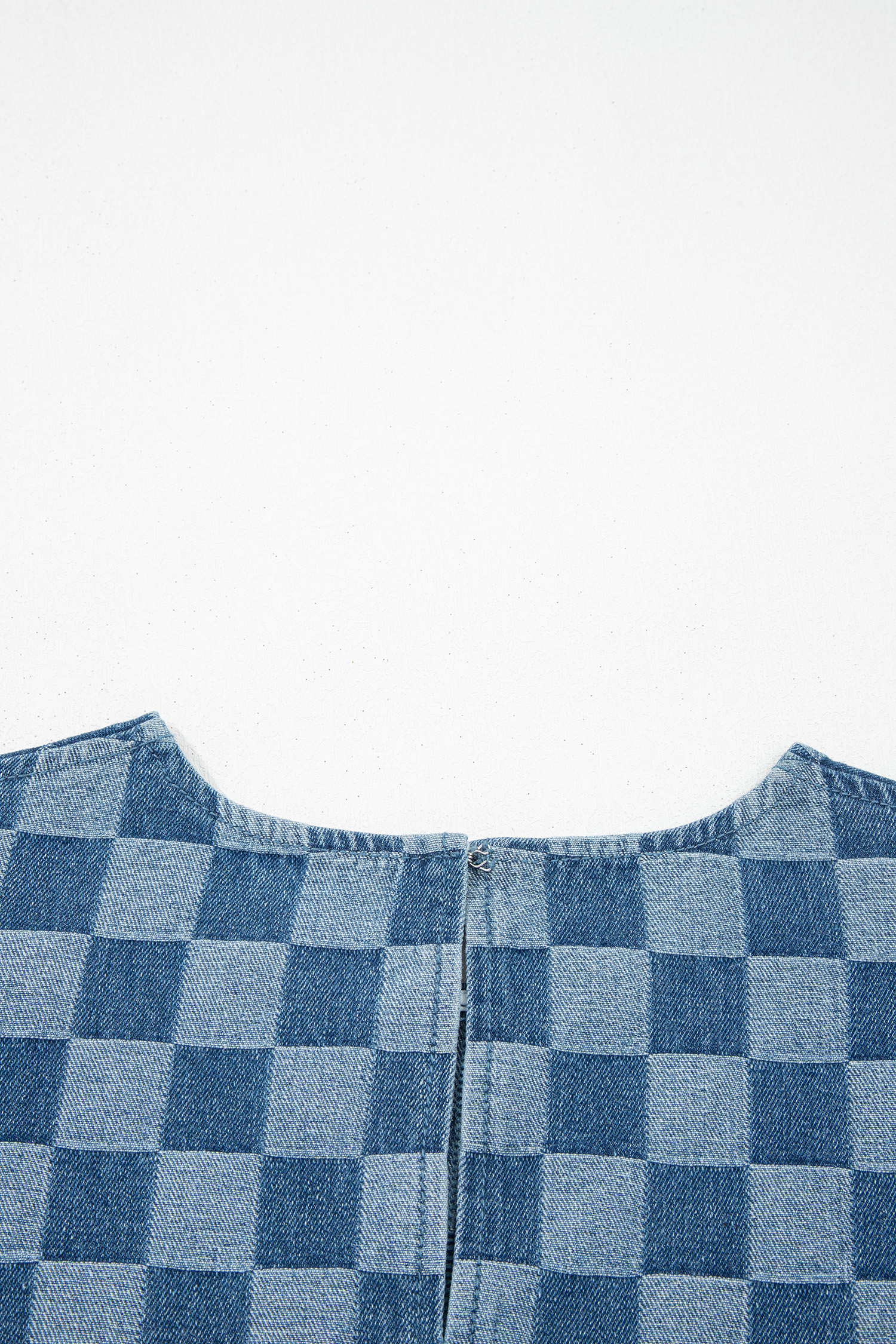 Sky Blue Frayed Hem Checkered Denim Mini Dress - loveforevers