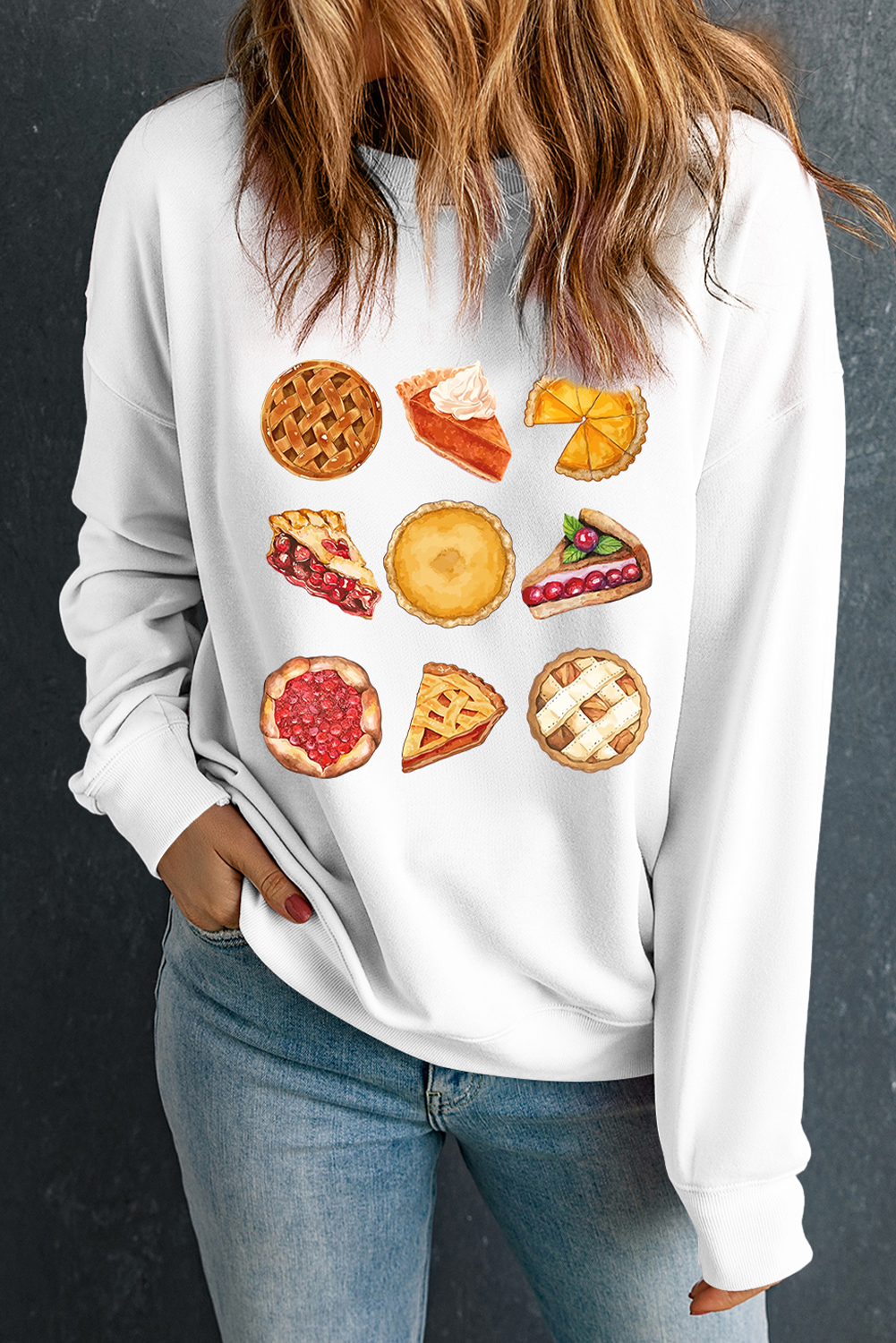 White Yummy Pie Graphic Thanksgiving Sweatshirt - loveforevers