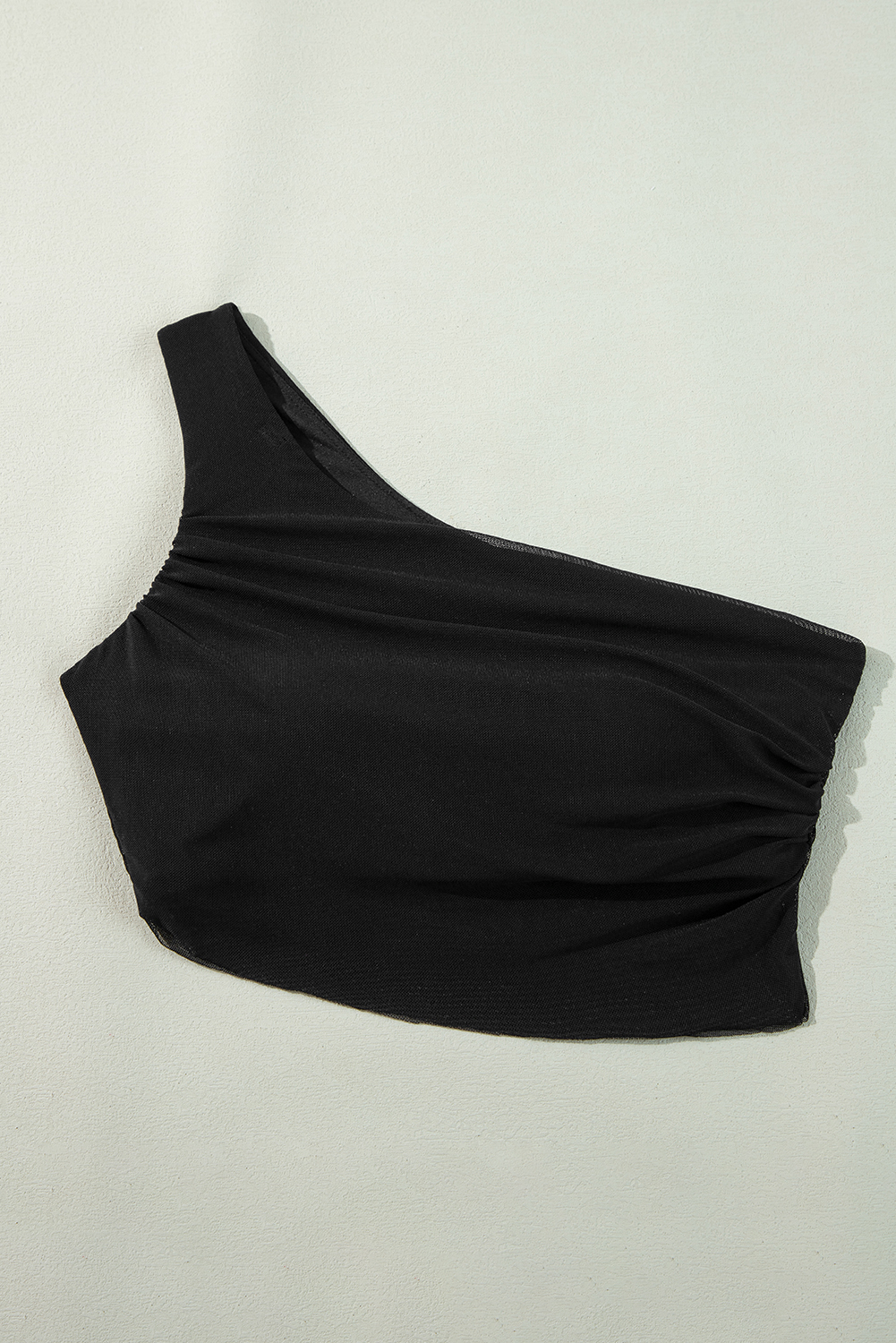 Black Pleated Mesh One Shoulder Bikini Top and Skirts Set - loveforevers