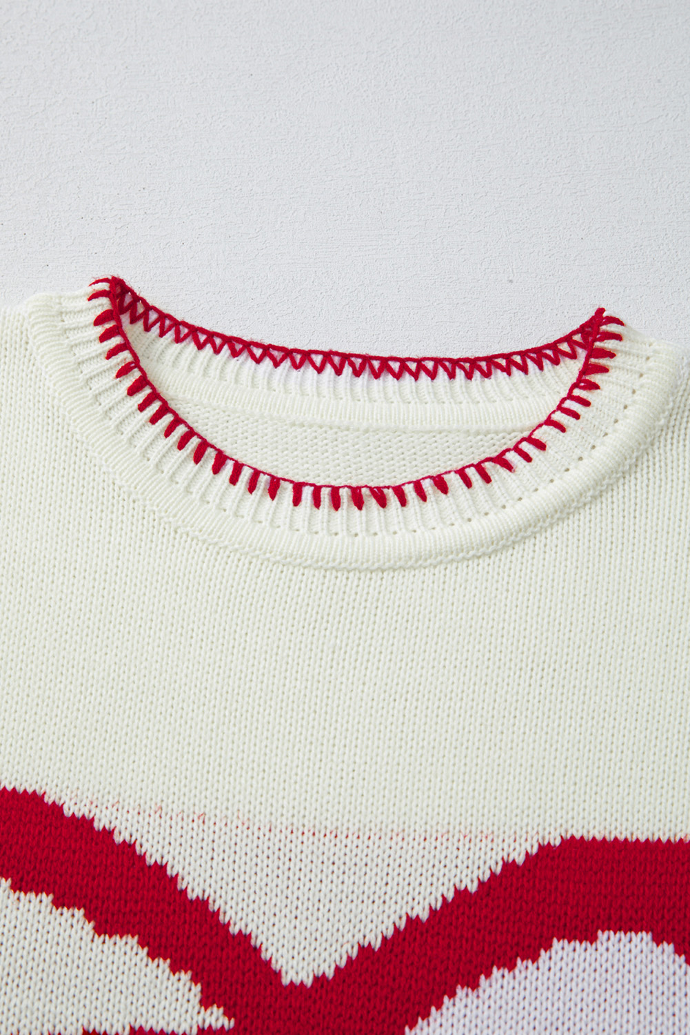 White Bow Pattern Contrast Trim Christmas Loose Graphic Sweater - loveforevers