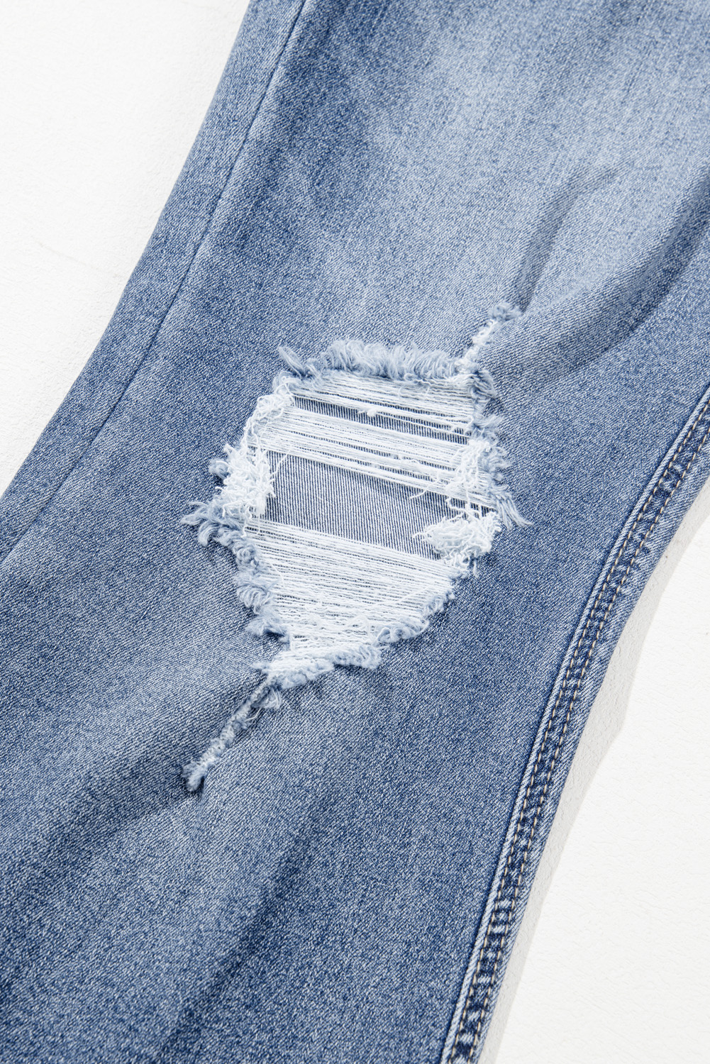 Dusk Blue High Rise Ripped Distressed Hem Flared Jeans - loveforevers