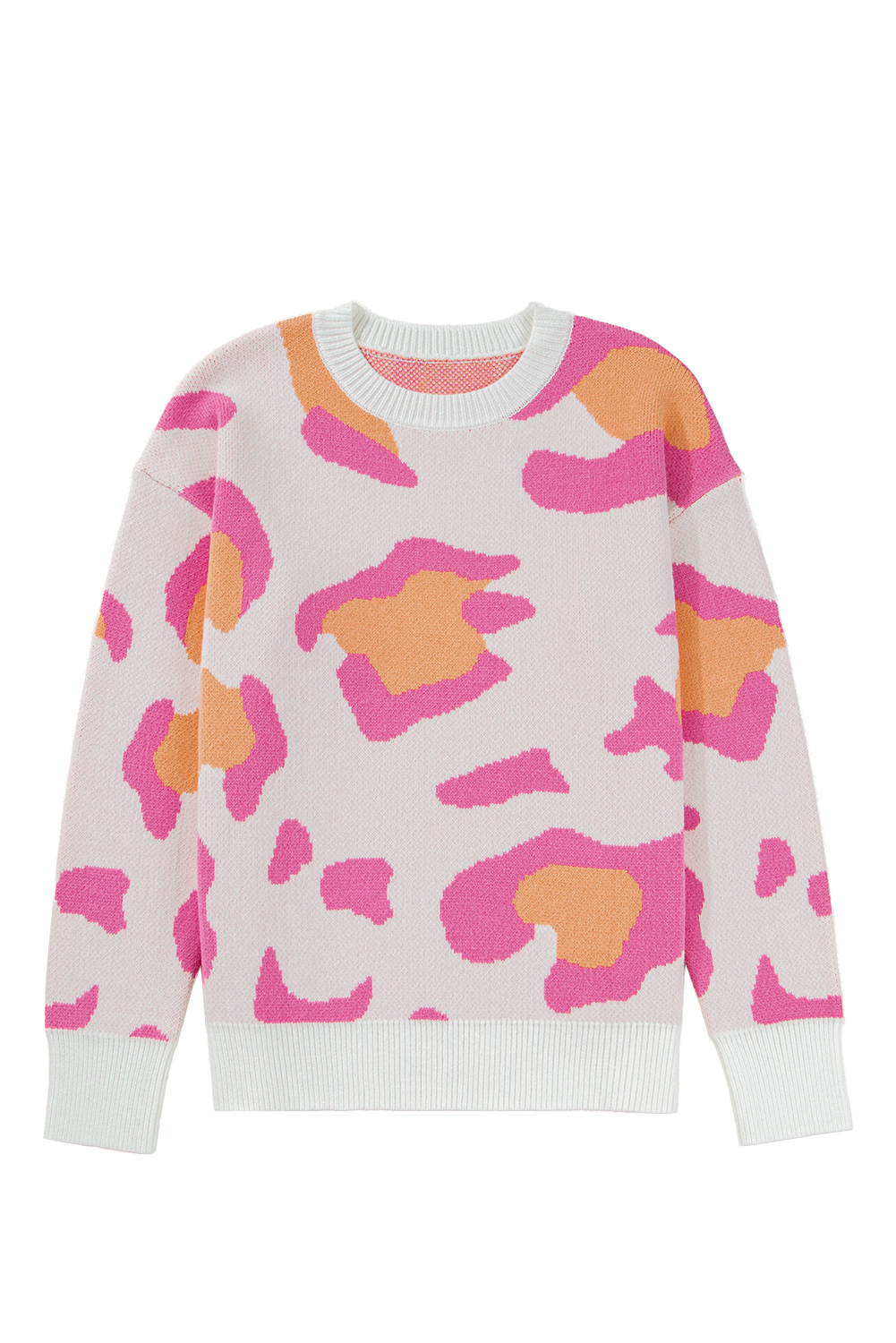 Sachet Pink Playful Leopard Print Drop Shoulder Baggy Sweater - loveforevers