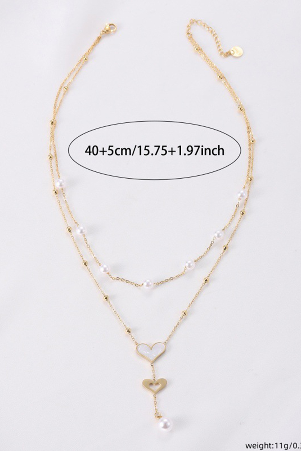 Gold Heart Pearl Double Layer Adjustable Chain Necklace - loveforevers
