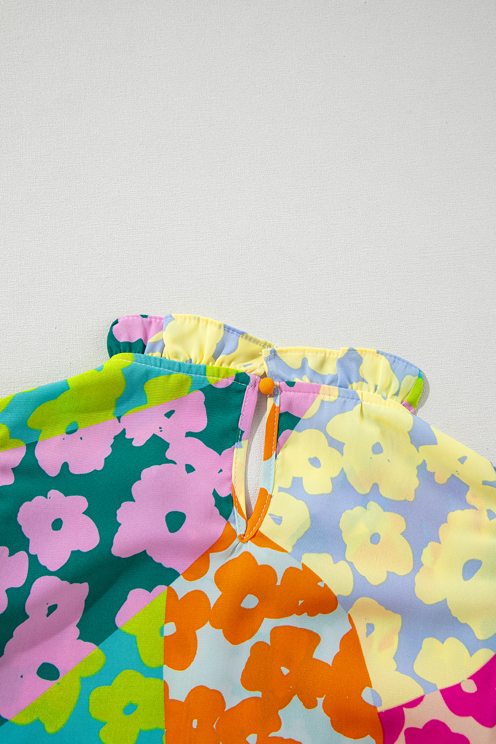 Multicolour Abstract Print Pleated Flutter Sleeve Blouse - loveforevers