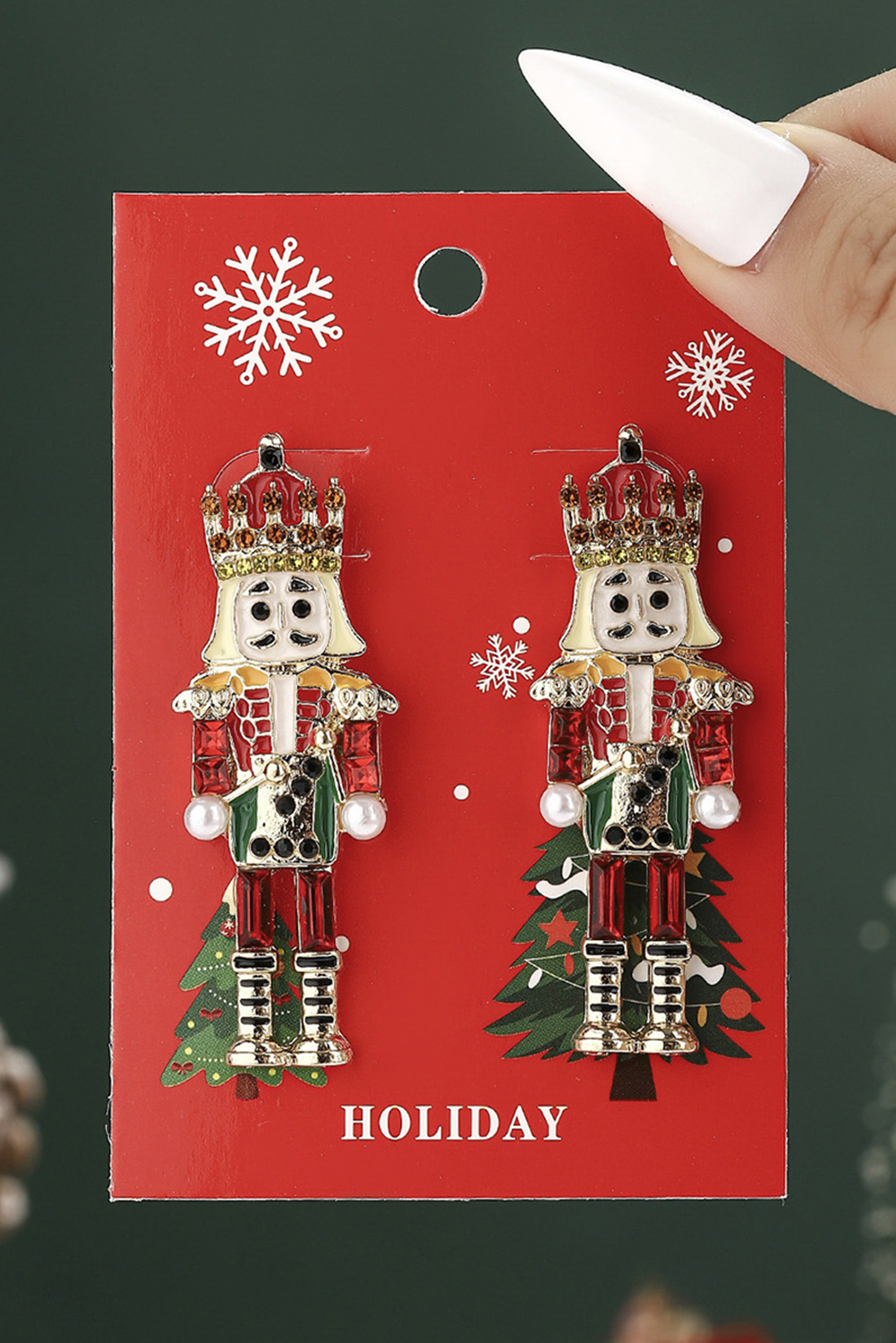 Pink Christmas Nutcracker Doll Alloy Gem Holiday Earrings - loveforevers