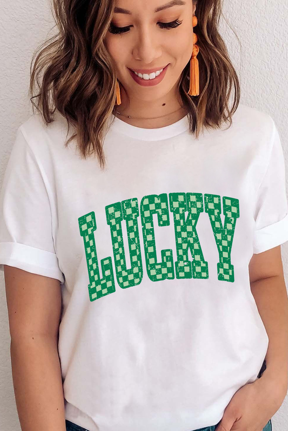 White Checkerboard LUCKY Graphic St Patrick Tee - loveforevers
