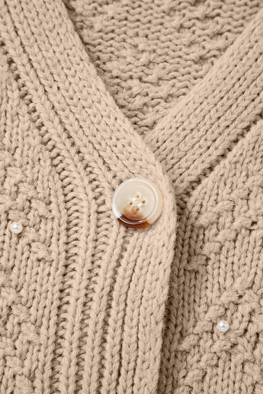 Smoke Gray Pearl Embellished Button Front V Neck Sweater Cardigan - loveforevers