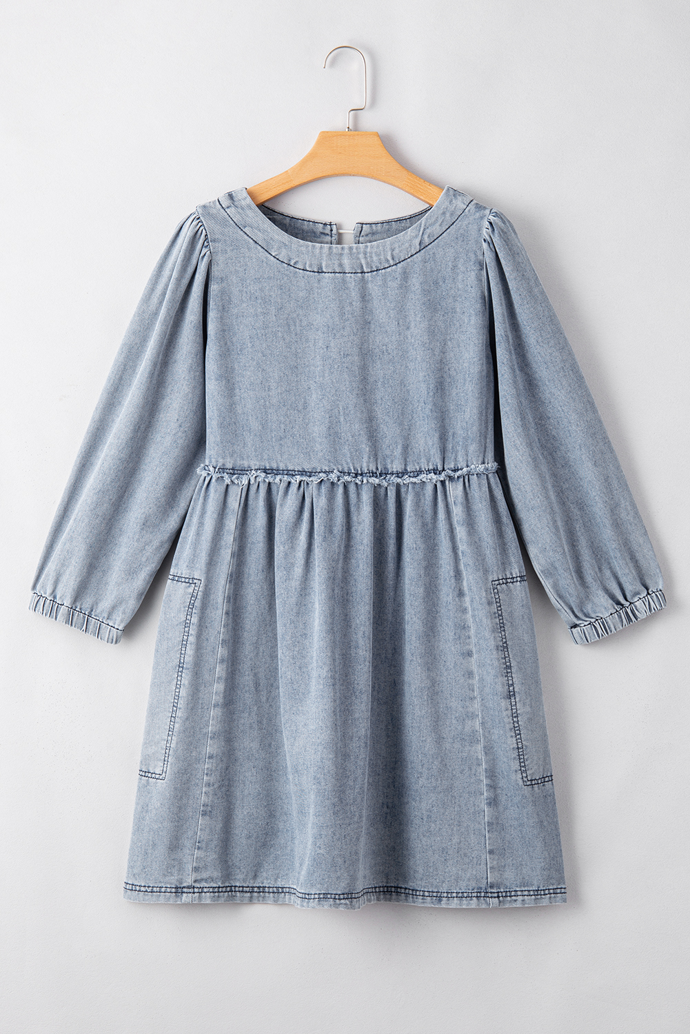 Beau Blue Light Wash High Waist Loose Fit Denim Mini Dress - loveforevers