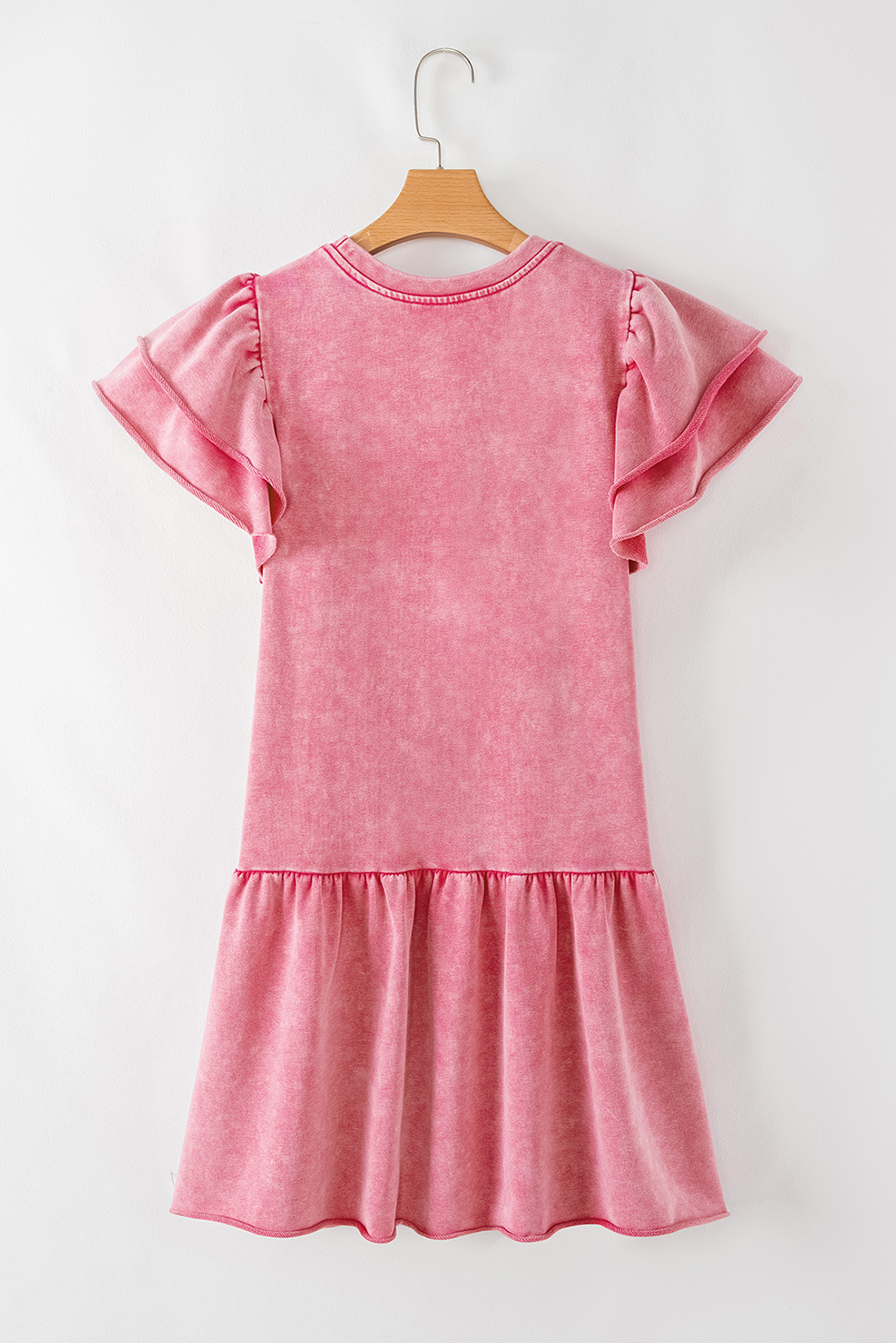 Sachet Pink Mineral Wash Raw Edge Ruffle Mini Dress - loveforevers
