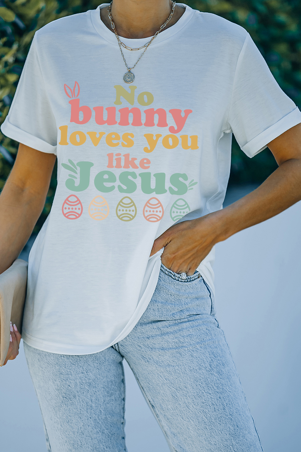 White No bunny loves you like Jesus Graphic Easter Day T-shirt - loveforevers