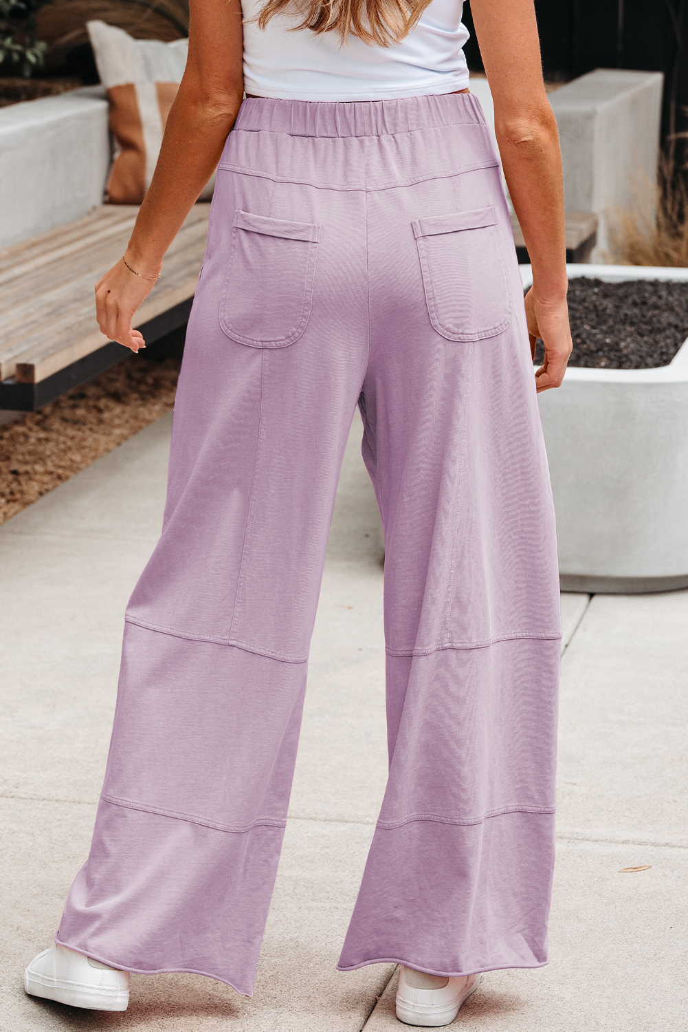 Pink Mineral Wash Exposed Seam Drawstring Elastic Waistband Wide Leg Cargo Pants - loveforevers