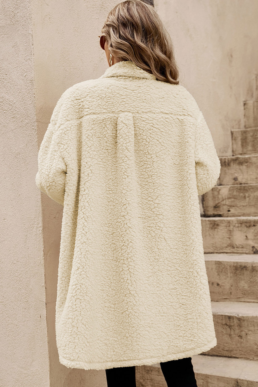 Beige Contrast Flap Pocket Single Breasted Teddy Coat - loveforevers
