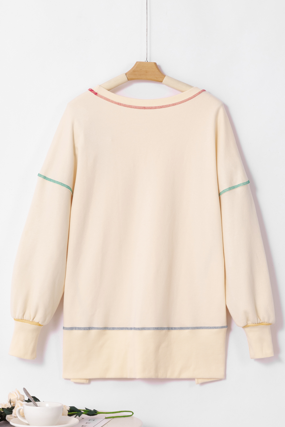 Contrast Stitching Split Baggy Sweatshirt - loveforevers