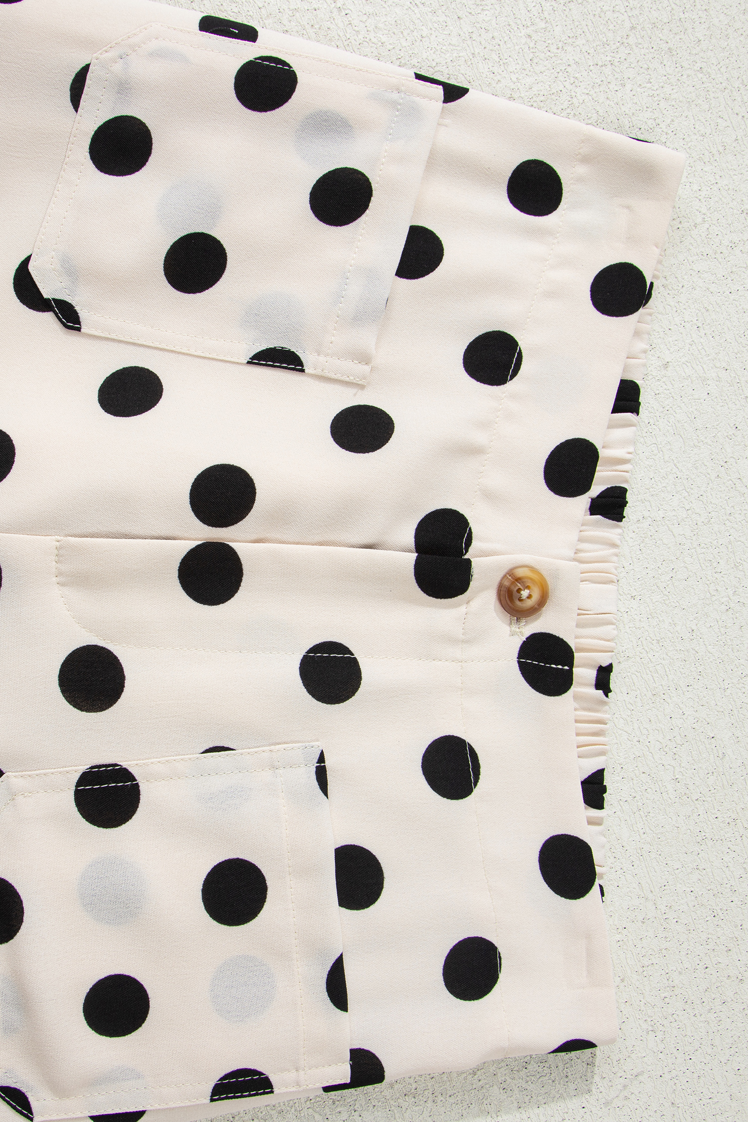 White Polka Dot Print Patched Pocket Loose Pants - loveforevers