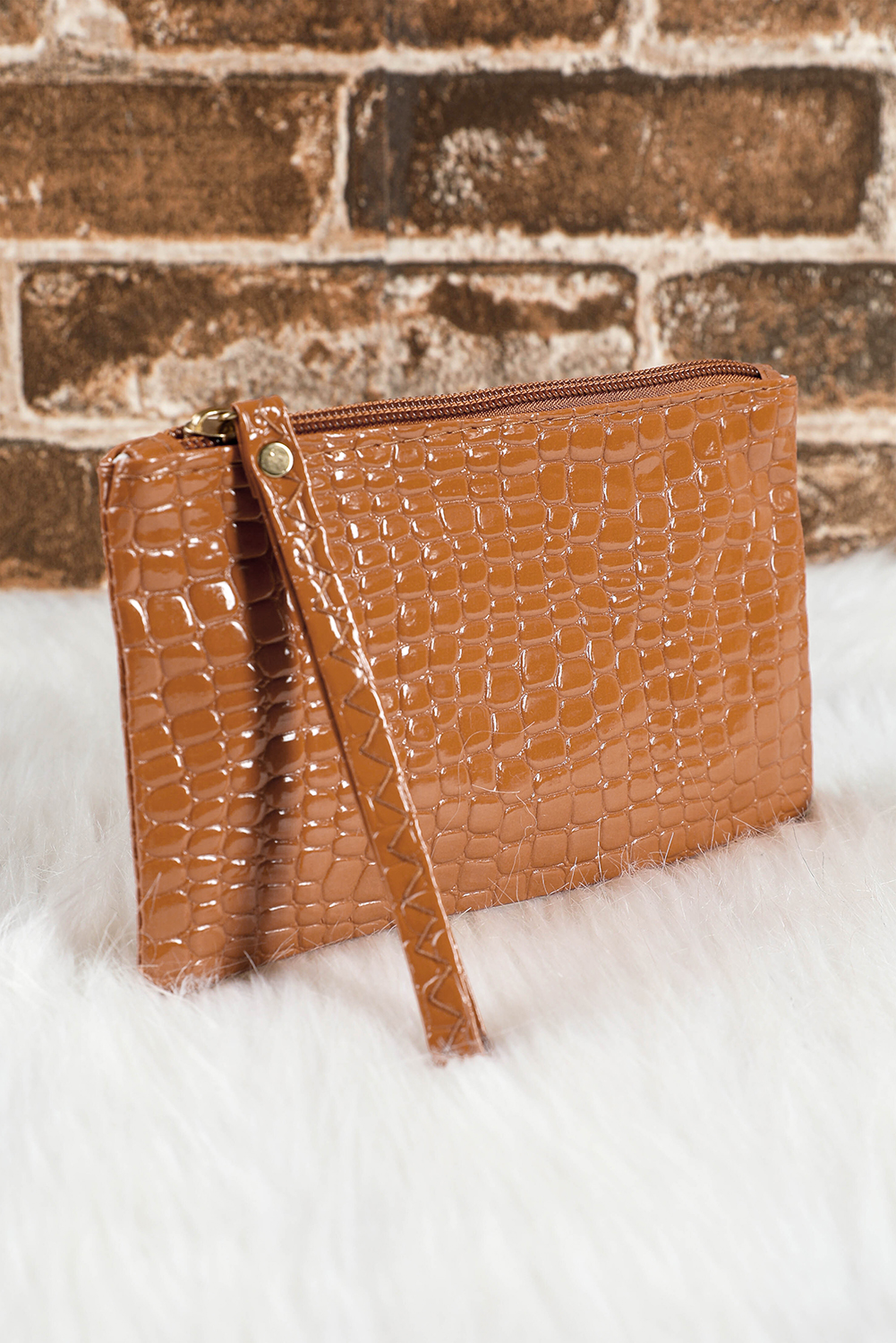 Black Crocodile Pattern Zipper Wristlet Wallet - loveforevers